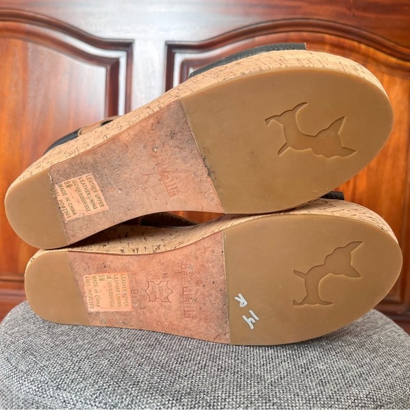 GEE WAWA Anthro Black Glove Leather Cork Wedge Platform Sandals 9 Anthropologie - Picture 6 of 7